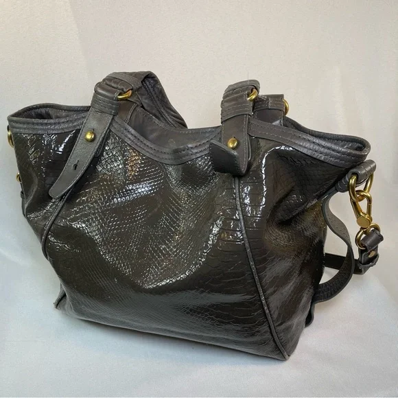 Marc by Marc Jacobs Gray Green Patent Leather Snakeskin Hobo Shoulder Tote Bag - Picture 8 of 16
